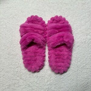 Hot pink fuzzy slippers